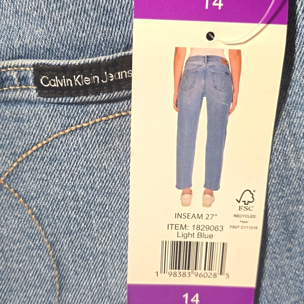 NWT Calvin Klein Women's Size 14 High Rise Straight Leg Light Blue Jeans - Picture 9 of 9